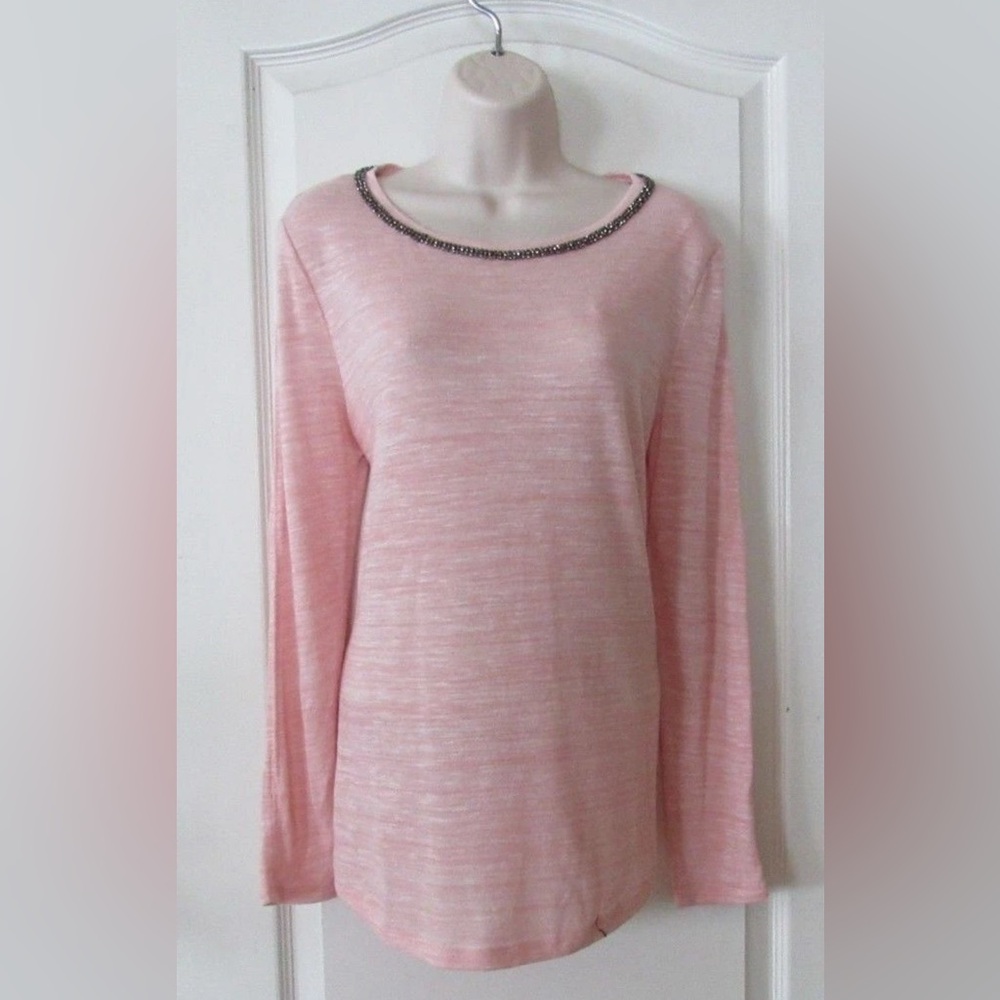 NWT Juicy Couture Light Peach Long Slit Sleeve Tee. Embellished Neckline. SHIRT